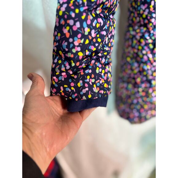 Lands End M 8 parka puffer coat hood pockets warm euc like new blue w/polka dots - Picture 3 of 10